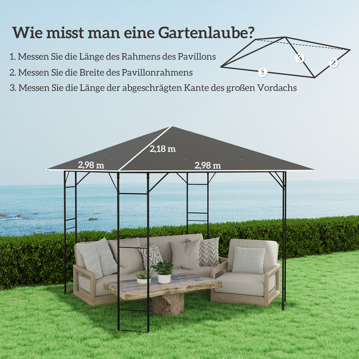 Udskiftningstag til 3 x 3 m pavillon, vandafvisende pavillontag UPF30+, udskiftningsbetræk Oxford-stof, 370 g/m², grå