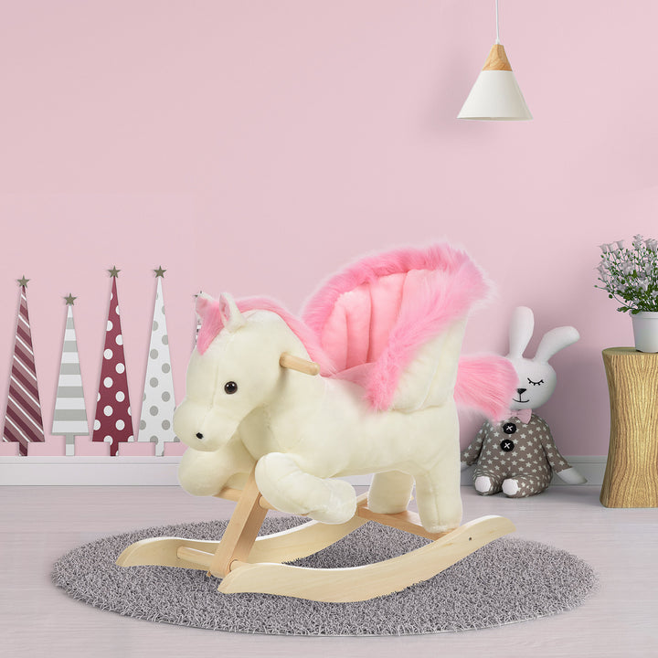 Børne gyngehest baby gyngehest med dyrelyde legetøjshåndtag til 18-36 måneder plys hvid+pink 70 x 28 x 57 cm