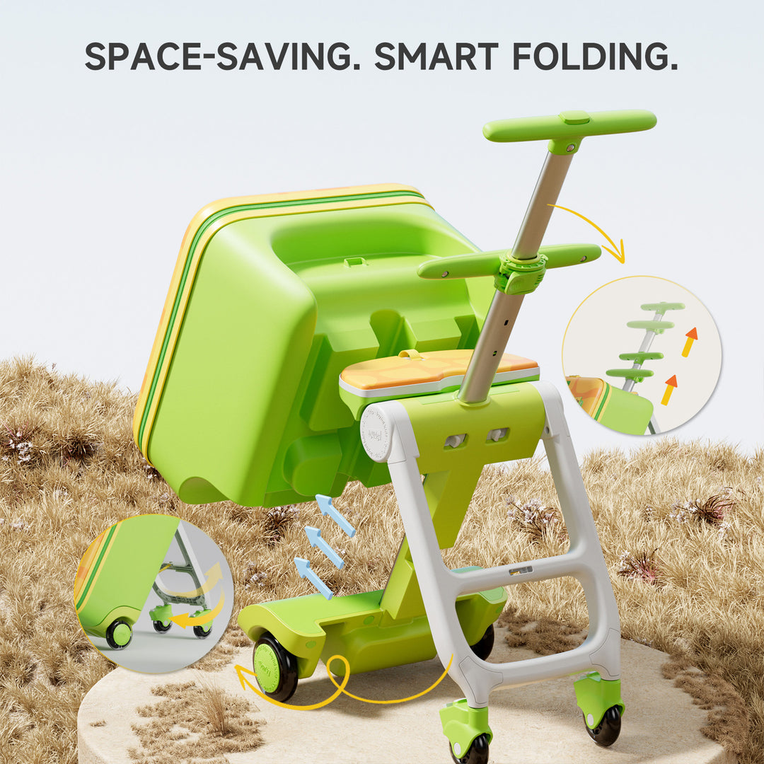 Jovikids JOYRIDE børnekuffert, 3-i-1 rejsetaske med universalhjul til rejser, armlæn til børn fra 3 år og opefter, 38L trolley håndbagage (grøn)