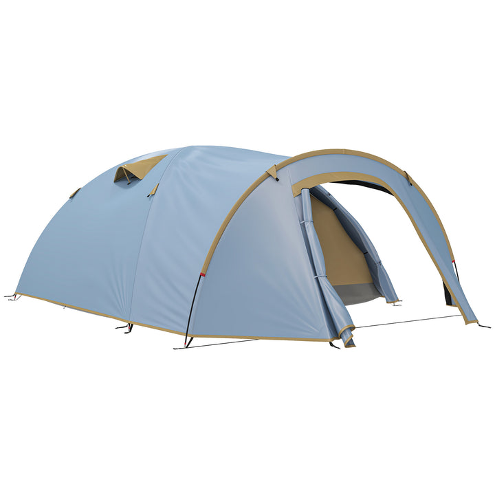 Campingtelt til 4 personer, vandtæt tunneltelt med 2 døre, kroge, pakkepose, 3,45 x 2,4 x 1,3 m, lyseblå