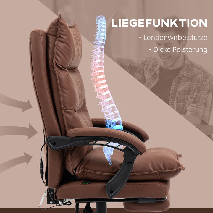 Kontorstol med massage- og varmefunktion, fodstøtte, justerbar, op til 120 kg, brun