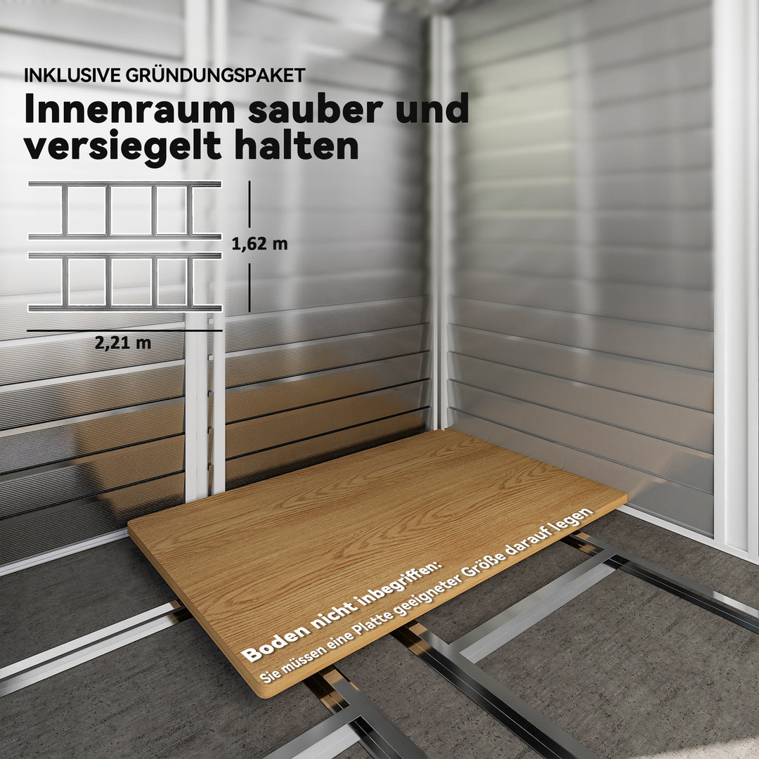 Metalhaveskur, vejrbestandigt og rustbestandigt, aflåseligt, 2,40 x 2,06 x 1,98 m, lysegrå