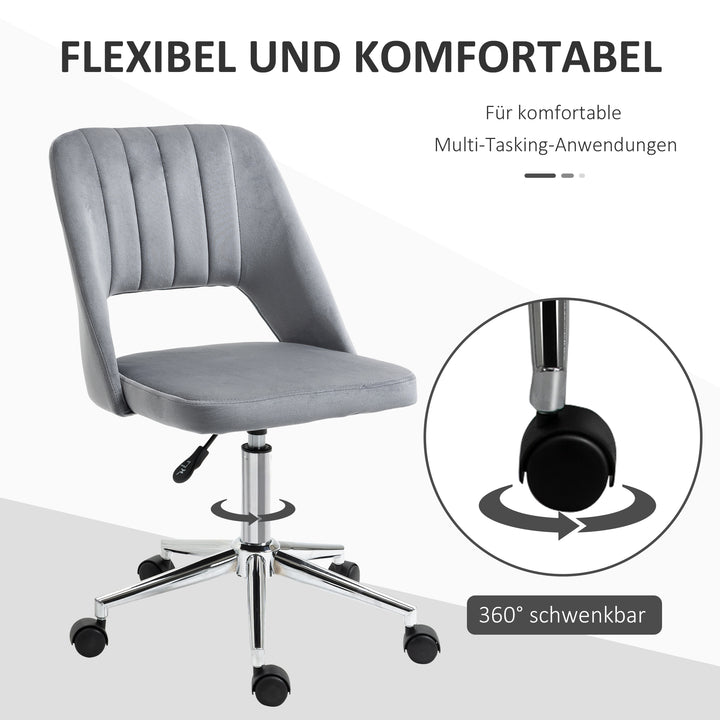 Højdejusterbar kontorstol med hjul, 360° drejelig, kammuslingeformet, skum, 49 x 60 x 79-91 cm, mørkegrå
