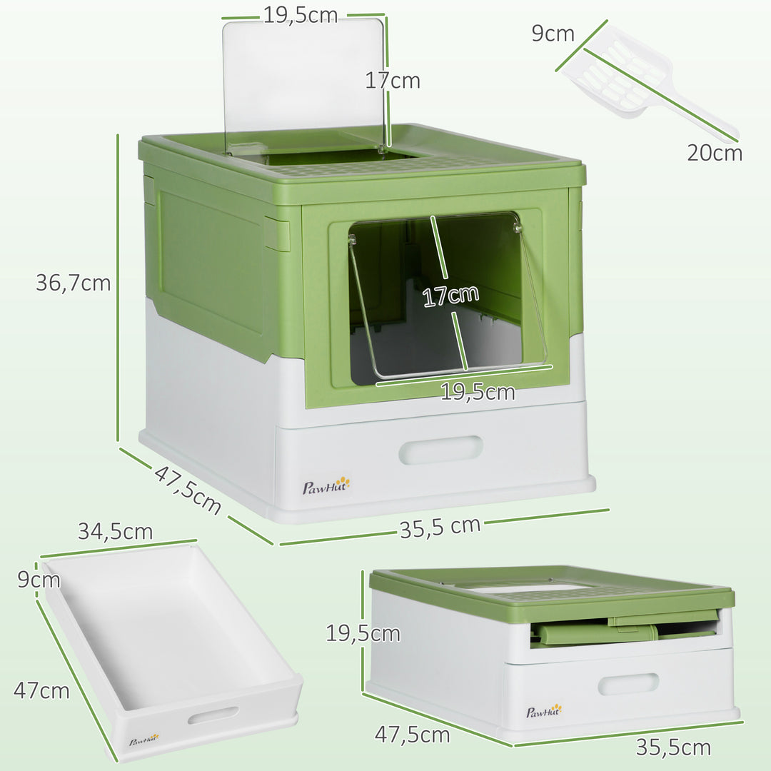 Kattebakke, foldbar, 2 døre, kattebakke, 47,5 x 35,5 x 36,7 cm, hvid/grøn