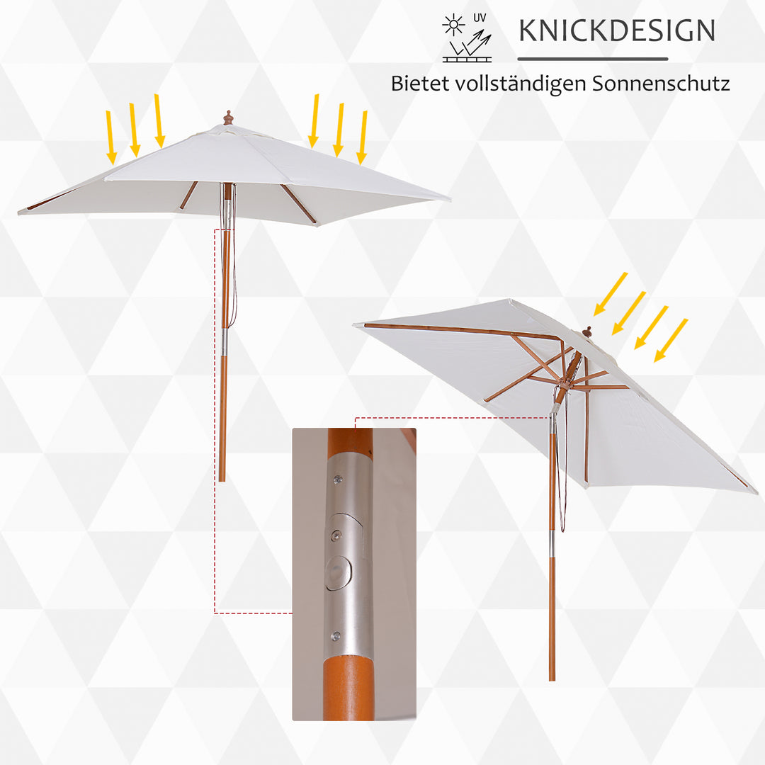 Parasol 200 x 150 x 235 cm, foldbar haveparasol, justerbar i 3 trin, rektangulær strandparasol, vandafvisende og UV-bestandig til strand, balkon, terrasse, have, cremehvid