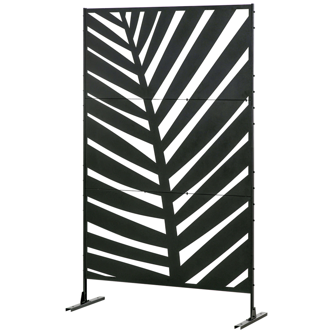 Udendørs skærm, malet stålramme, design: palmebladssilhuet, 1,2 x 2 m, sort