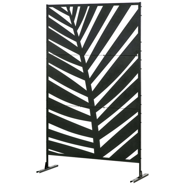 Udendørs skærm, malet stålramme, design: palmebladssilhuet, 1,2 x 2 m, sort