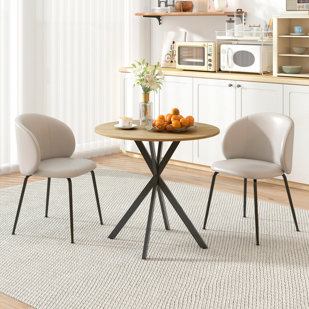 Rundt køkkenbord, 80 cm, kompakt bordplade, spånplade, metal, hvid eg + sort