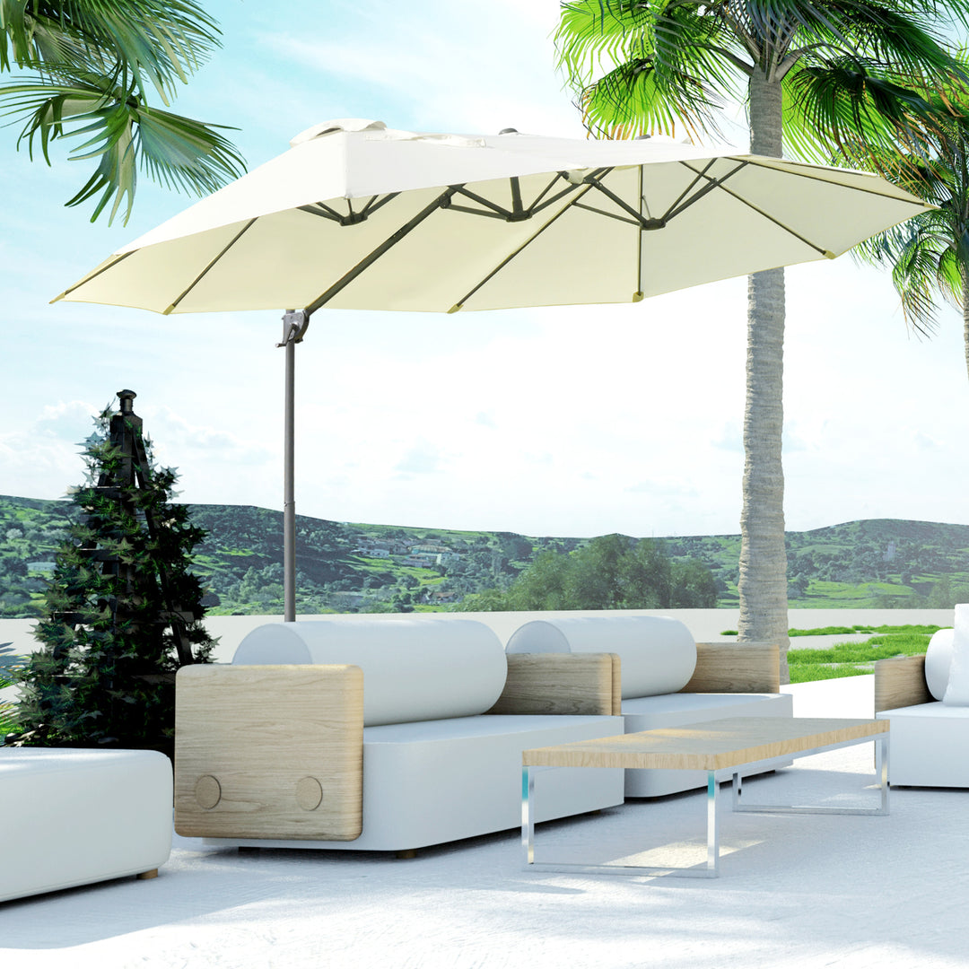 Dobbelt parasol hængeparasol dobbelt parasol med håndsving justerbar haveparasol solbeskyttelse metal cremehvid 440 x 270 x 250 cm