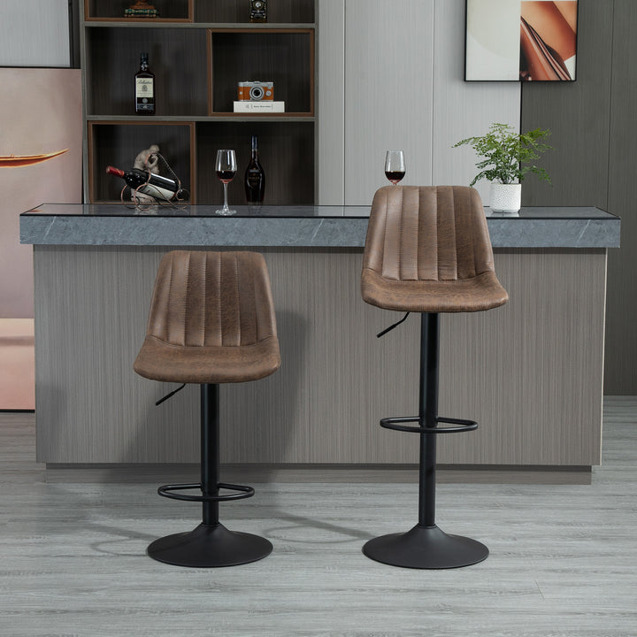Sæt med 2 barstole i retrodesign, inklusive fodstøtte, højdejusterbar, gaslift, brun + sort