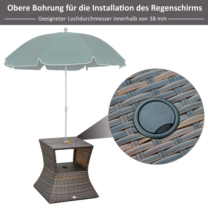 Havebord, sidebord, parasolstativ, havemøbler, terrasse, polyrattan, brun, 54 x 54 x 55 cm