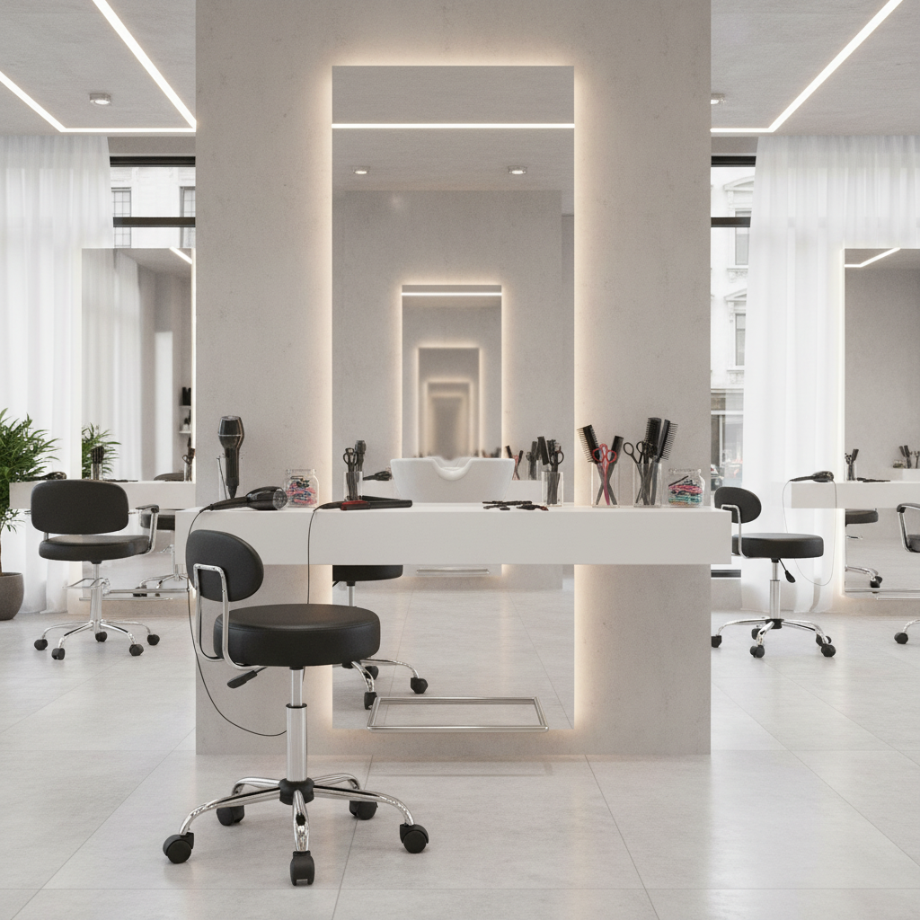 Drejelig skammel / drejestol med ryglæn, 360° drejelig, sort