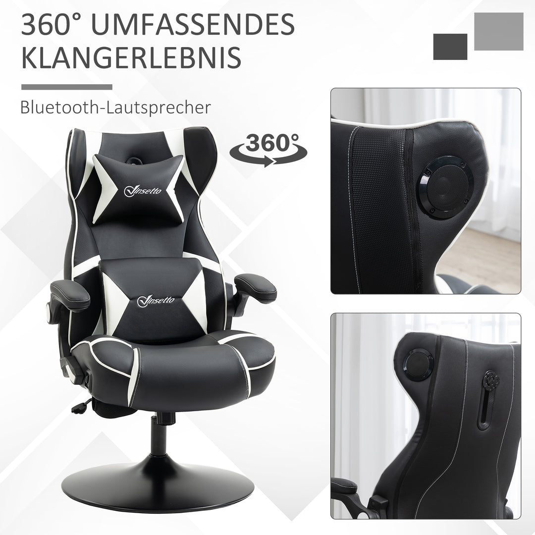 Gamingstol, gamingstol, integrerede højttalere, lænestol, sort+hvid, 69 x 73 x 118 cm
