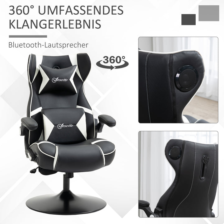 Gamingstol, gamingstol, integrerede højttalere, lænestol, sort+hvid, 69 x 73 x 118 cm