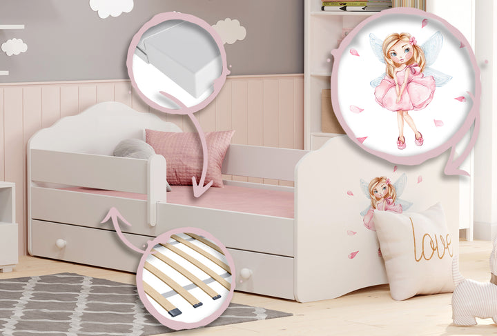 FALA børneseng 140x70 skuffe - Pige med vinger