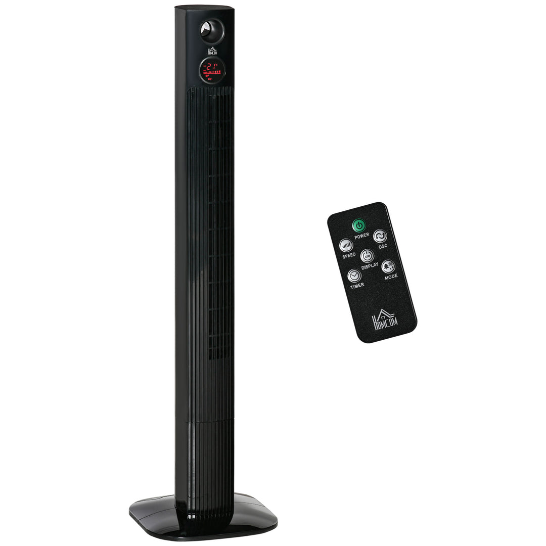 Tårnventilator med fjernbetjening, 45W, 70° oscillation, søjleventilator med aromadiffusor, timerfunktion, 3 ventilatorhastigheder, sort
