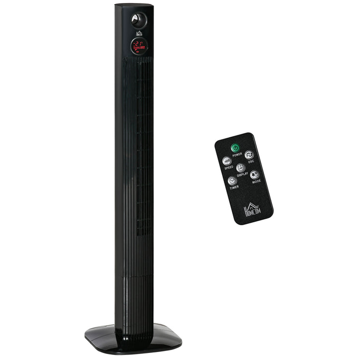 Tårnventilator med fjernbetjening, 45W, 70° oscillation, søjleventilator med aromadiffusor, timerfunktion, 3 ventilatorhastigheder, sort