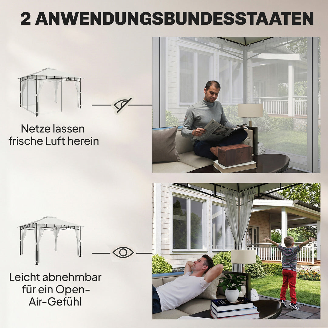 Pavillon, 3x3,6 m, vandafvisende, robust havepavillon med myggenet, dobbelttag, til have, terrasse, sort