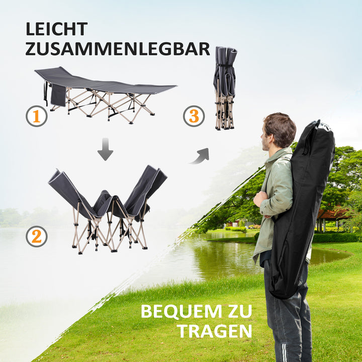 Feltseng, campingseng, foldbar, vejrbestandig, inklusive bæretaske, 190 x 68 x 52 cm, grå