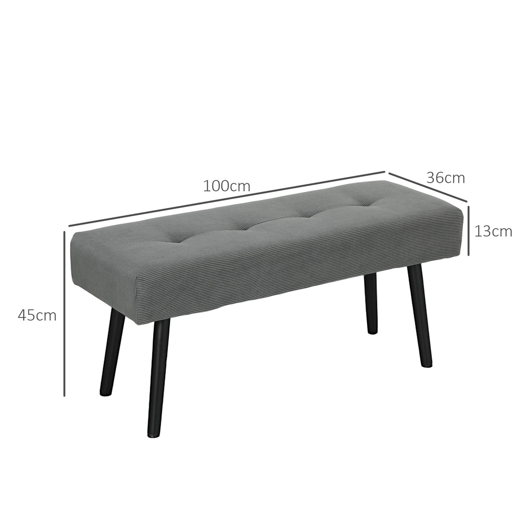 Polstret bænk med snorbetræk, sengebænk med metalben, skobænk 100 x 36 x 45 cm grå