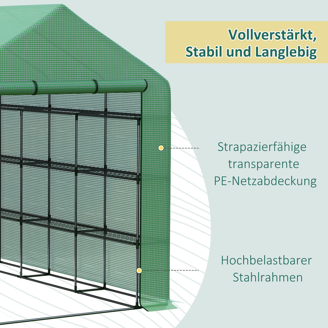 Plastikdrivhus, walk-in drivhus med 8 hylder, tomatdrivhus, drivhus, kold ramme med dør, grøn stål, pe-plast 244 x 180 x 210 cm