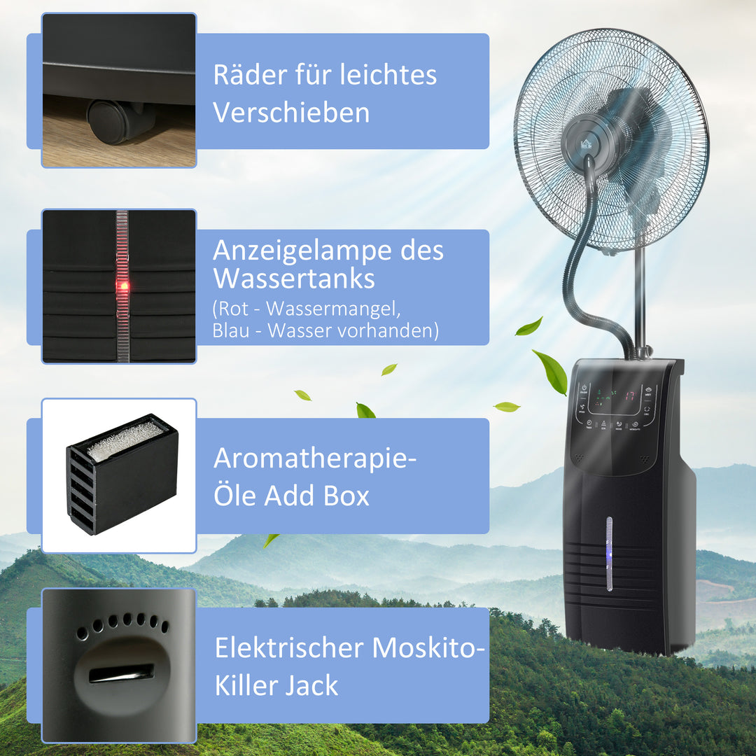 Vandkølet piedestalventilator med dugfunktion, fjernbetjening, oscillerende, timer, 3,1 L vandtank, 3 tilstande, 90 W vandventilator med hjul, 135 cm