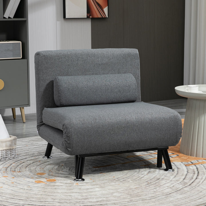 Stol med sengefunktion, foldbar afslapningsstol i linnedlook, justerbar ryglæn, 75 x 70 x 75 cm, mørkegrå