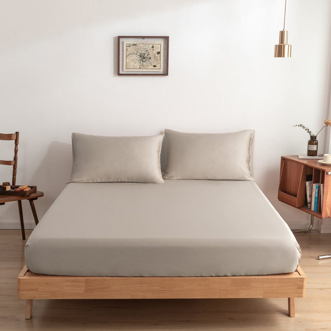 Beige bambus Fitted Sheet Premium - op til 30 cm - 400TC Tanboocel - Blød Taupe