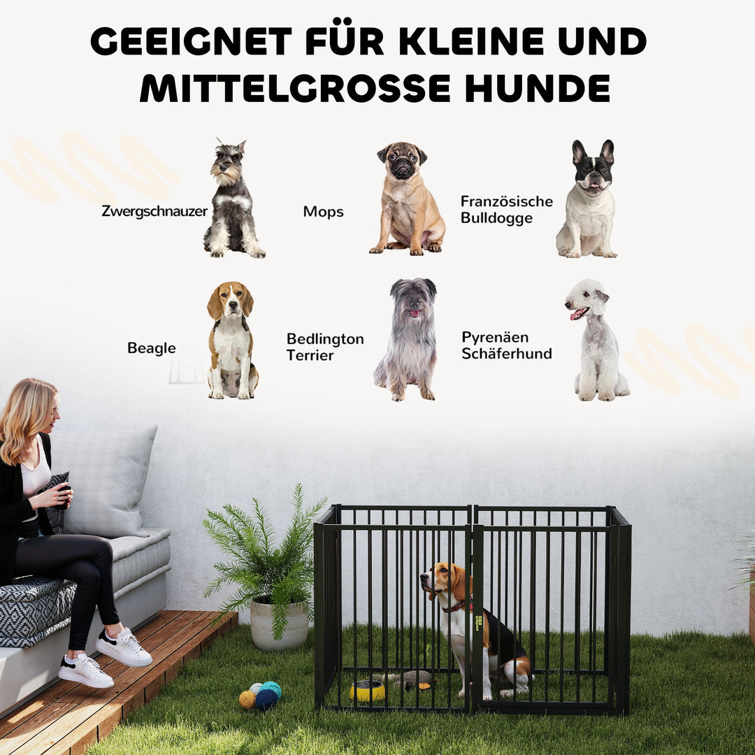 Hvalpegård, hundegård, hvalpeindhegning, 6 paneler med dør, foldbart og bærbart hundehegn, stål, sort