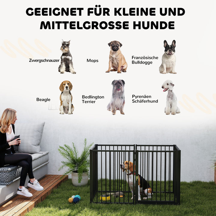 Hvalpegård, hundegård, hvalpeindhegning, 6 paneler med dør, foldbart og bærbart hundehegn, stål, sort