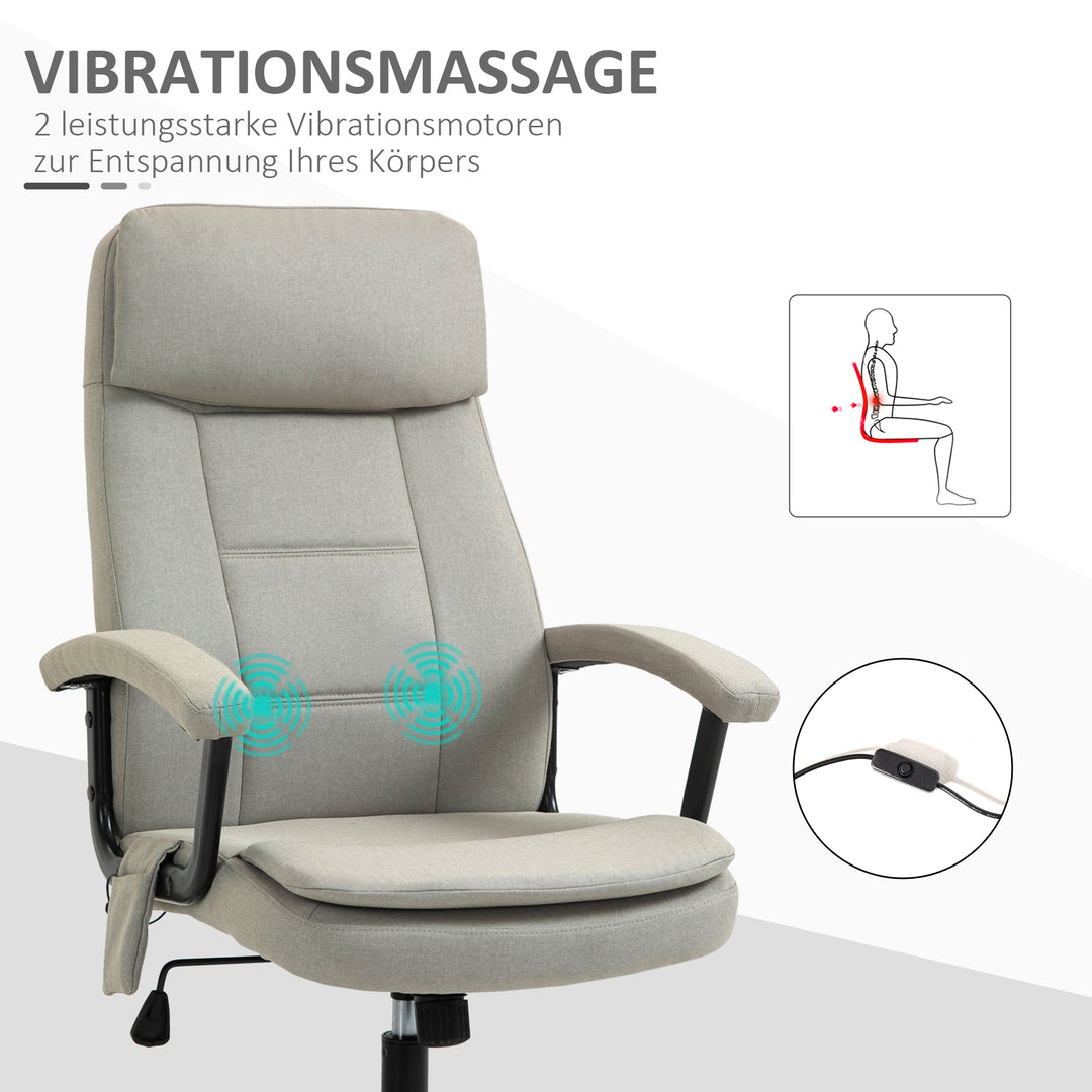 Kontorstol massage højdejusterbar executive chair gaming chair med massagefunktion, ergonomisk drejestol massagestol lændemassage hørfornemmelse beige 63 x 70 x 112-121 cm