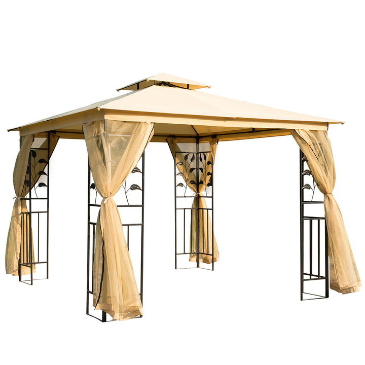 Luksus 3x3 m pavillon, havepavillon med dobbelttag, festtelt med sidepaneler, partytelt, havetelt, pagode, beige