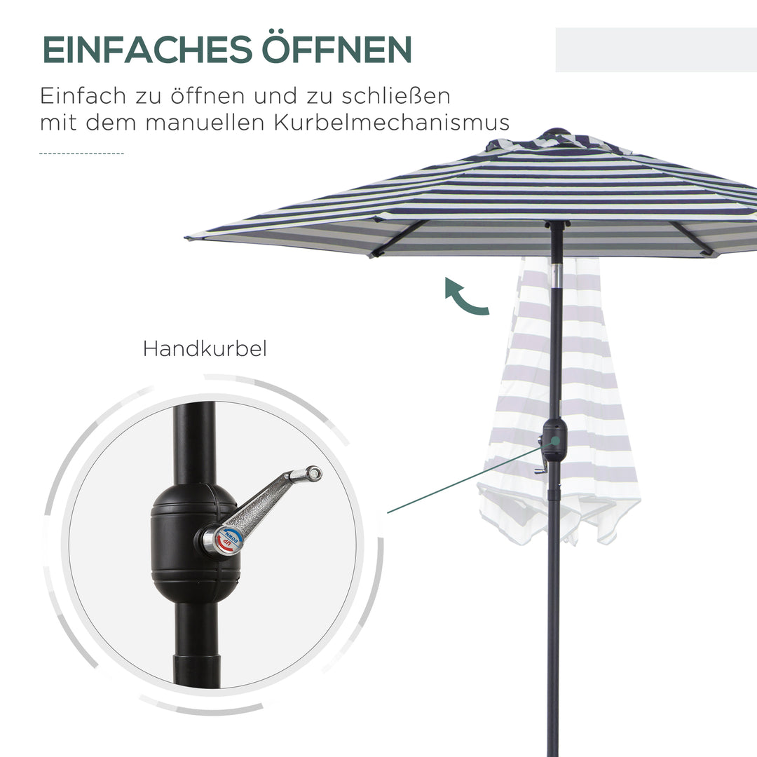 Parasol, haveparasol, terrasseparasol, stålstel, udendørs brug, blå stribe, Ø230 x 216 cm
