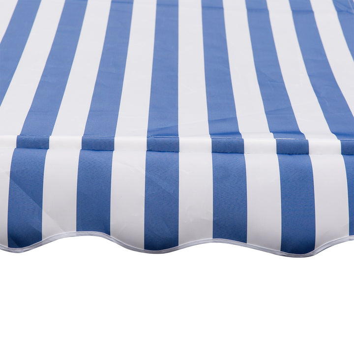 Klemmemarkise med håndsving, højdejusterbar, leddelt armmarkise, smudsafvisende, vejrbestandig, balkonmarkise, 150 cm bred, terrassemarkise til terrasse, altan, veranda, blå og hvid