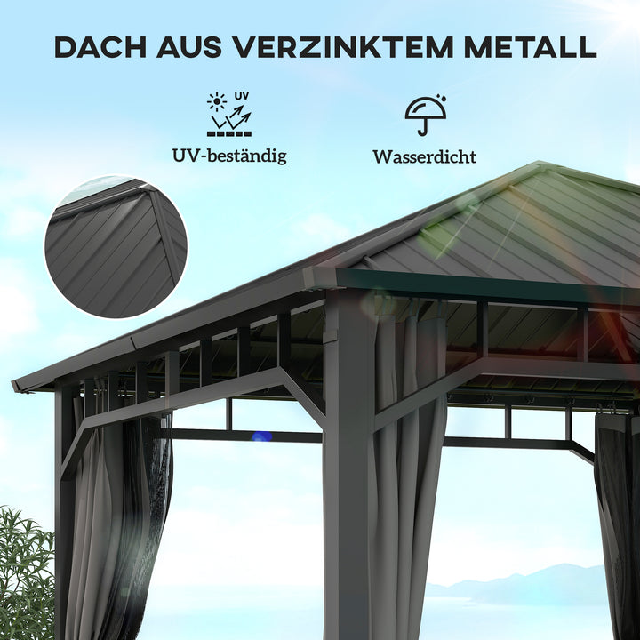 3 x 3 m vandtæt, robust og vintersikker havepavillon med sidepaneler, net, kroge, hårdt tag, mørkegrå
