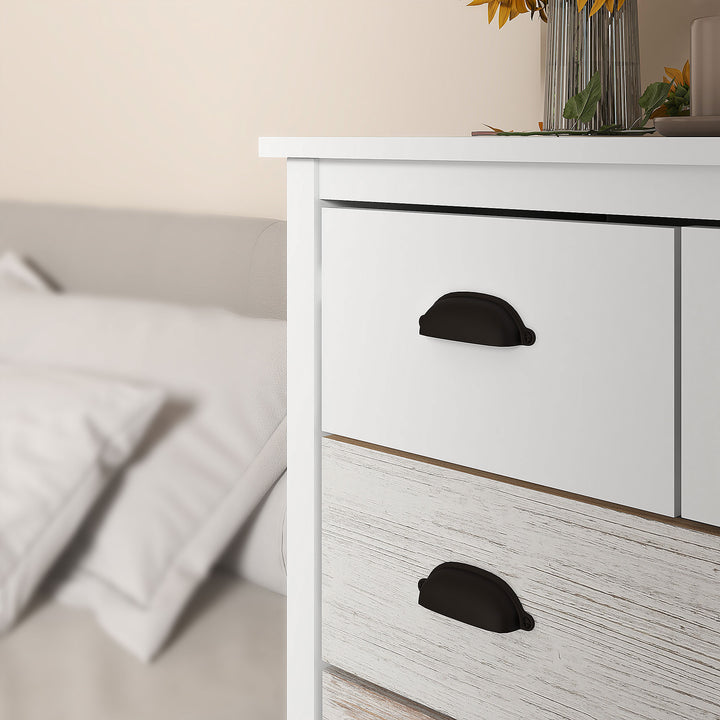 Skænk, kommode, 5 skuffer, lakeret overflade, mdf og fyrretræ, 70 x 38 x 85 cm, hvid