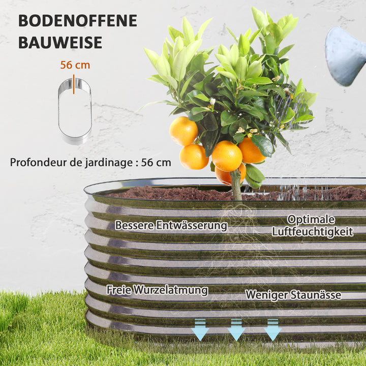 Metalplantekasse med sikkerhedskant og handsker, åben bund, 160B x 80D x 56H cm, grå