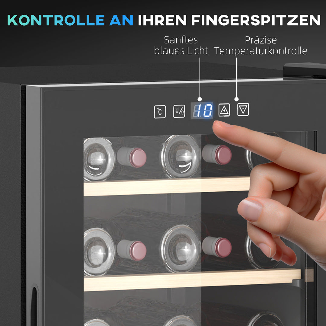 Vinkøler til 41 vinflasker, 91 liters kapacitet, drikkevarekøler med led-display, touchskærm, sort