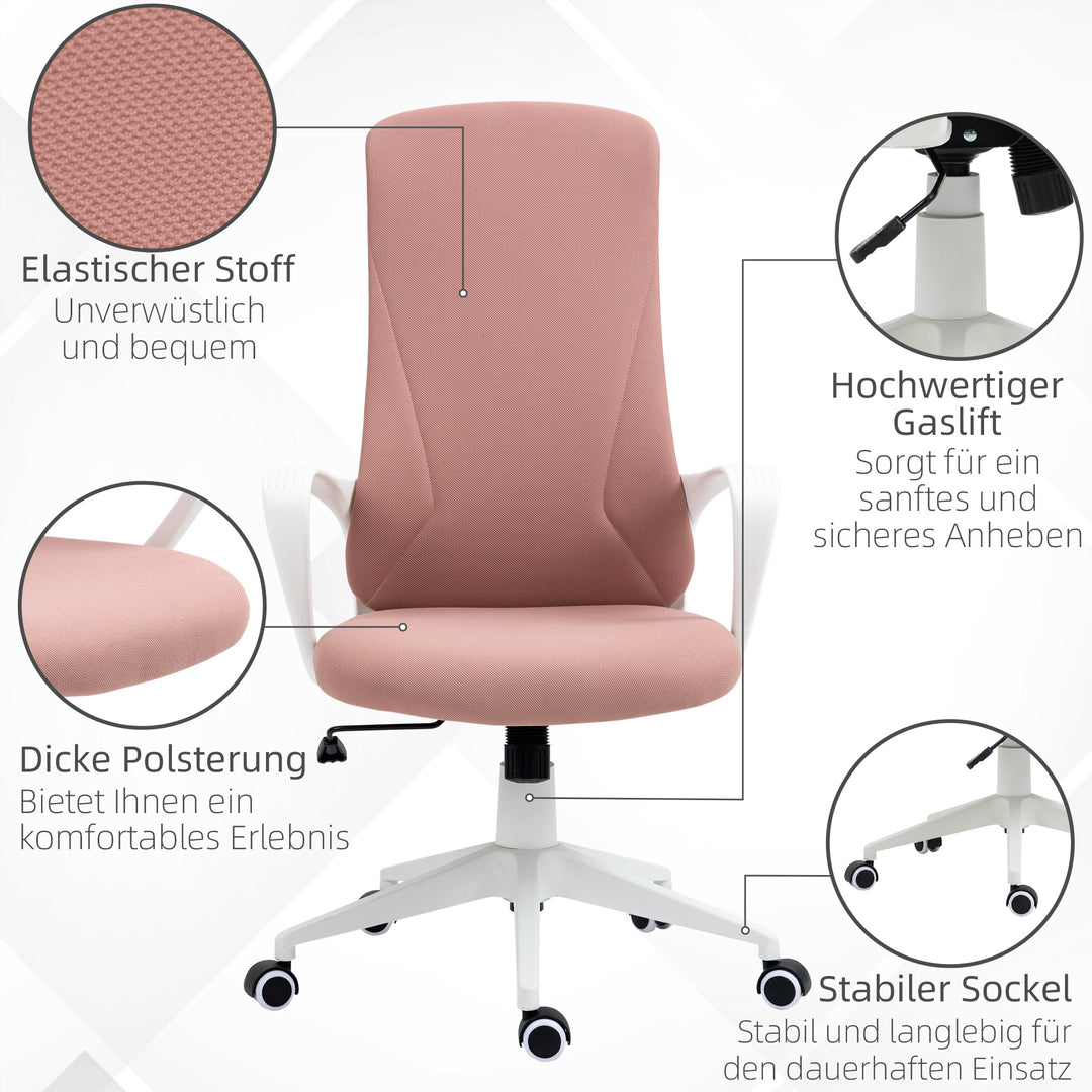 Kontorstol, computerstol, vipbart ryglæn, drejelig, højdejusterbar, 62x56x110-119,5 cm, pink