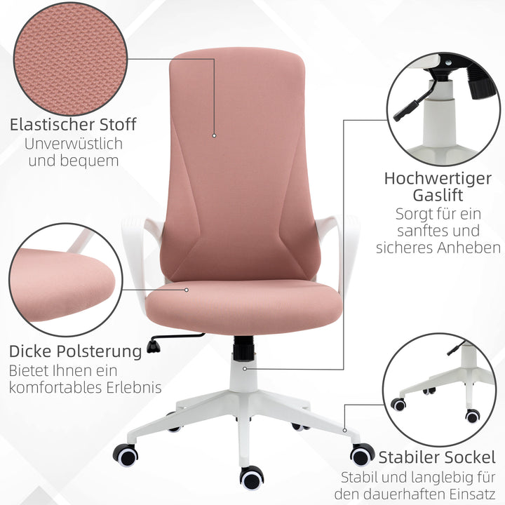 Kontorstol, computerstol, vipbart ryglæn, drejelig, højdejusterbar, 62x56x110-119,5 cm, pink