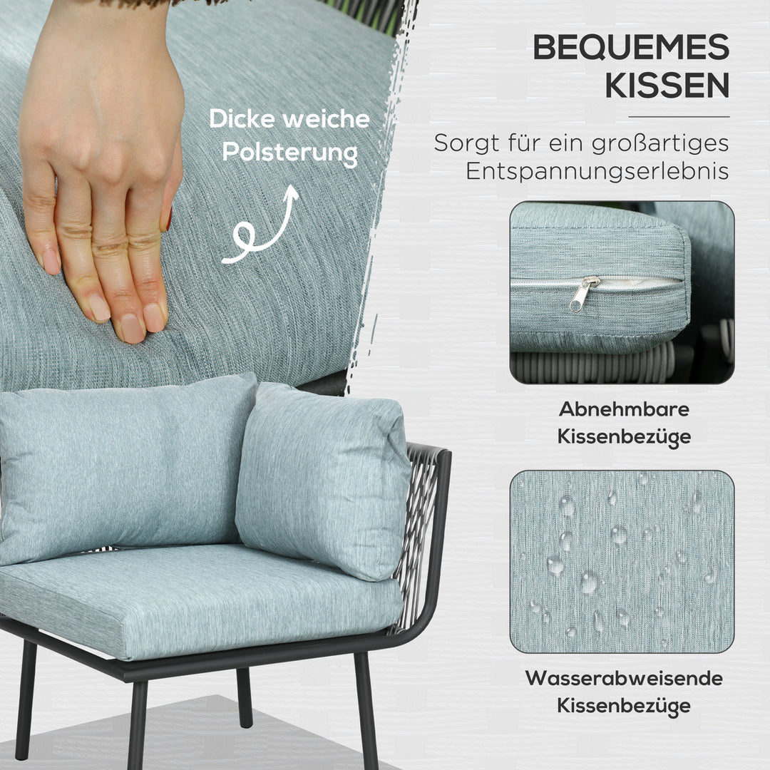 Rattan havemøbelsæt til 4 personer, siddemøbelsæt med hynder, aluminium, PE-rattan, polyester, til altan, grå