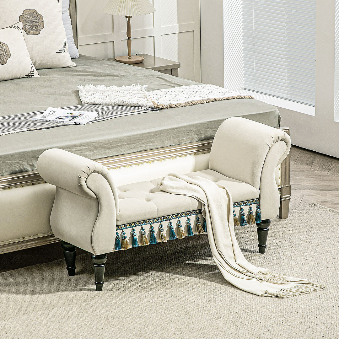 Polstret bænk, vintage design, op til 150 kg, 117 x 40 x 58 cm, beige