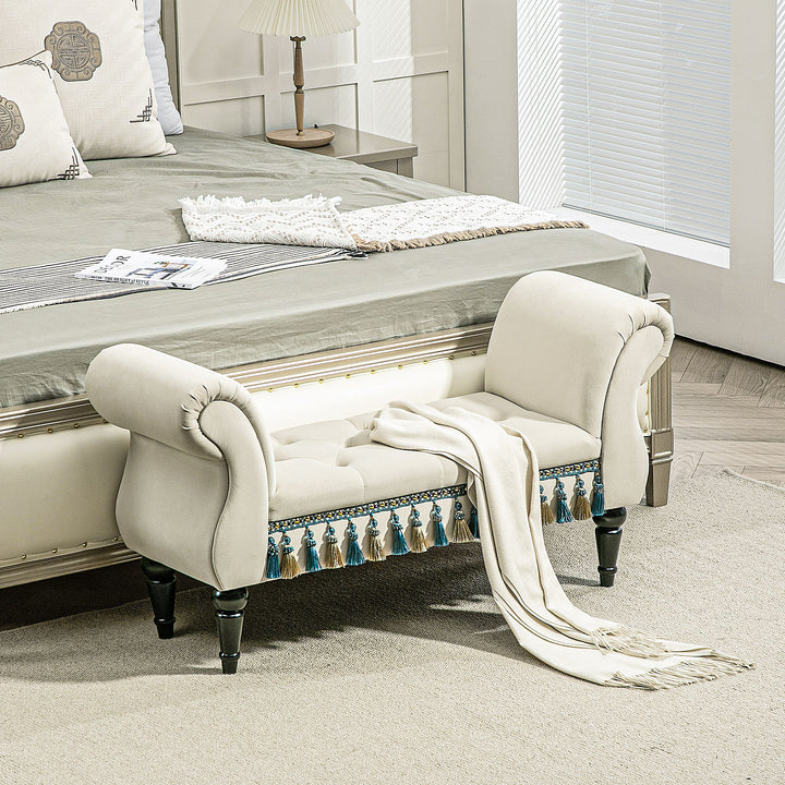 Polstret bænk, vintage design, op til 150 kg, 117 x 40 x 58 cm, beige