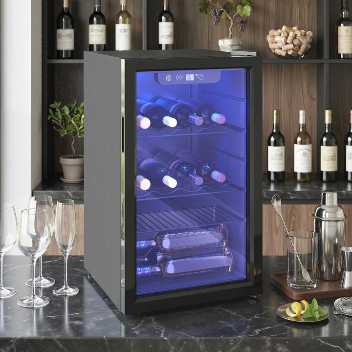Vinkøleskab til 24 flasker med glasdør – 4-16°C, 68 liter, sort