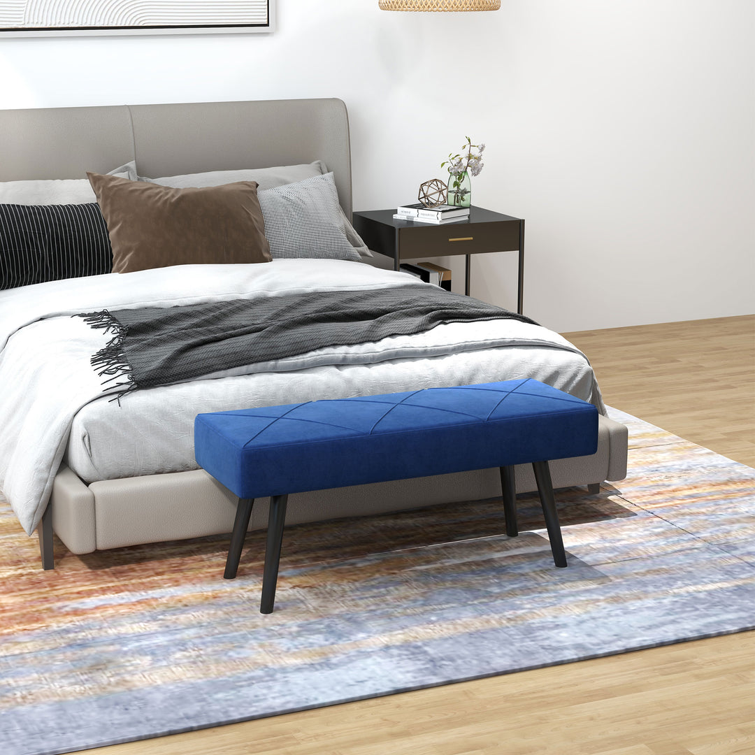 Polstret bænk sengebænk, velour look, 100 x 36 x 45 cm, blå