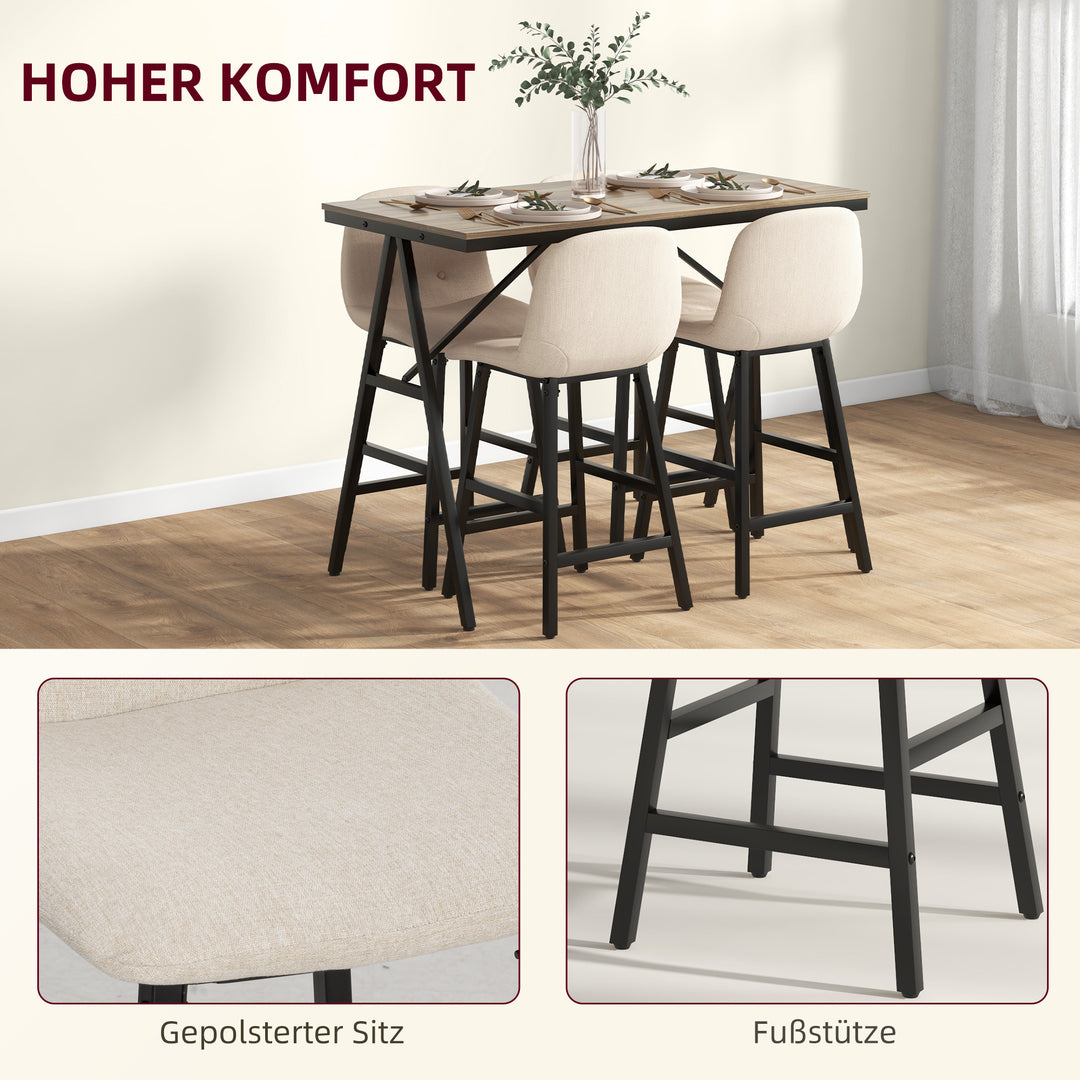 5-Delt barsæt, bord og 4 stole, knapsyninger, tyk polstring, linnedlook, beige