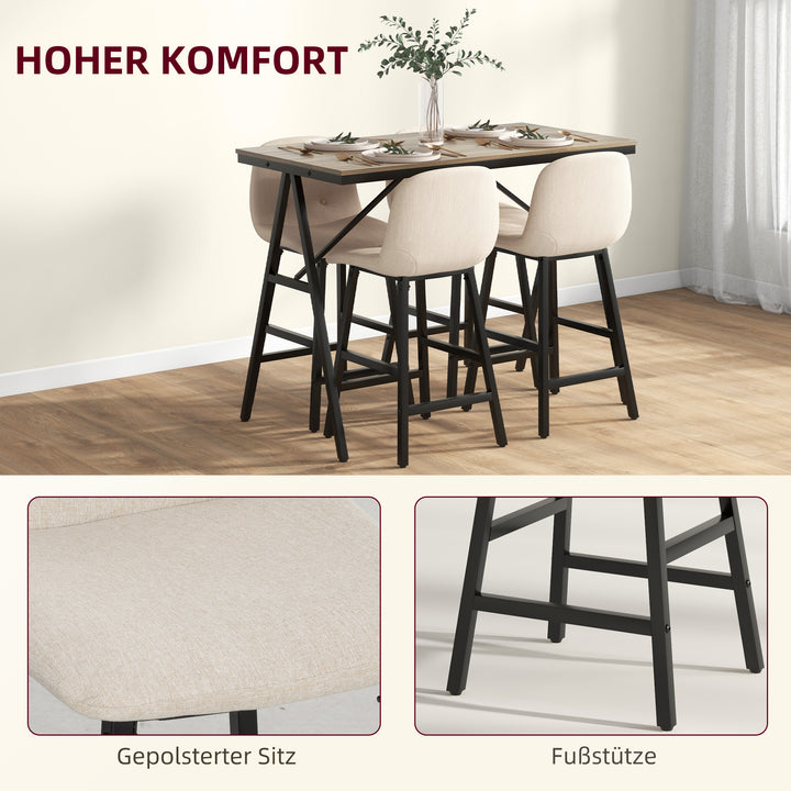 5-Delt barsæt, bord og 4 stole, knapsyninger, tyk polstring, linnedlook, beige