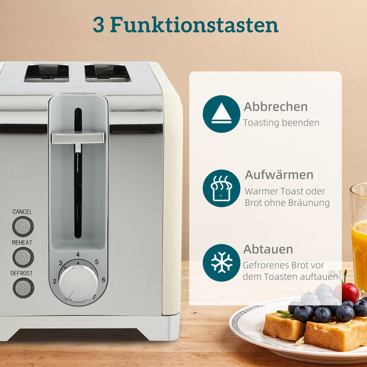 Elkedel- og brødristersæt, 2200W, 7 bruningsniveauer, forskellige funktioner, fløde