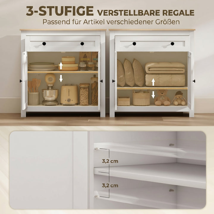 Køkkenskænk med skuffe, dobbeltdøre, justerbar hylde, til stue, 78,5 x 35 x 80 cm hvid