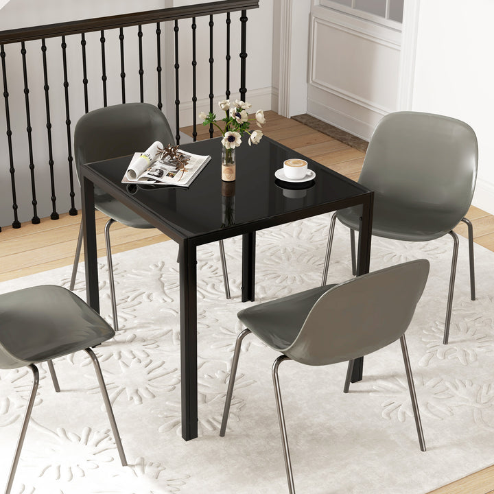 Firkantet spisebord til 4 personer, hærdet glasplade, til køkken og spisestue, 75 x 75 x 75 cm, sort